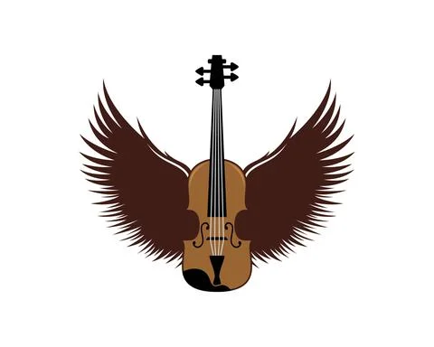 Musical violin with spread wings Stock Illustration