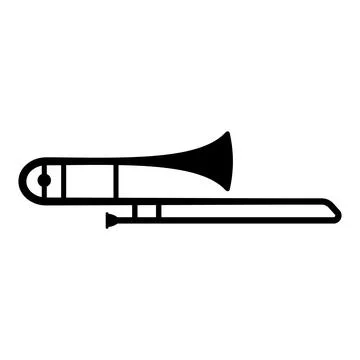 Musical wind instruments trombone, Black stencil isolated vector illustration Stock Illustration