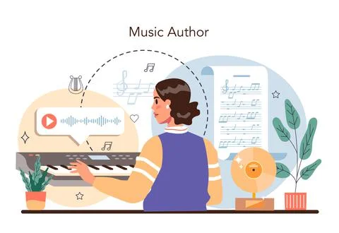 Musician concept. Author writing music and playing it with an instrument Stock Illustration