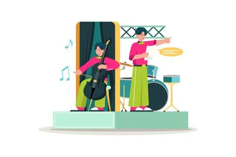 Musician performing on stage while also managing instrument changes and tec.. Stock-Illustration