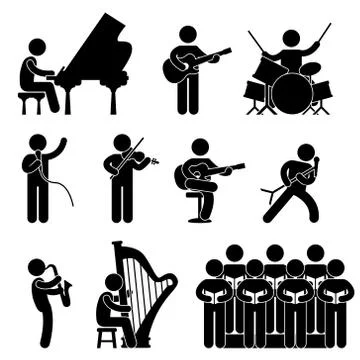Musician Pianist Guitarist Choir Drummer Singer Concert Stock Illustration