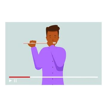 Musician playing flute on video tutorial Stock Illustration