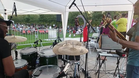 Musician playing percussion drums during Fête de la Musique in Reims Stock Footage 337392277