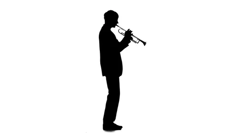 Silhouette Man Standing And Trumpet Melody., People Stock Footage ft.  silhouette & channel - Envato Elements