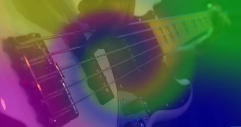 Musician pressing E string and plucking bass in studio for rhythmic groove amid Stock Footage 312348131