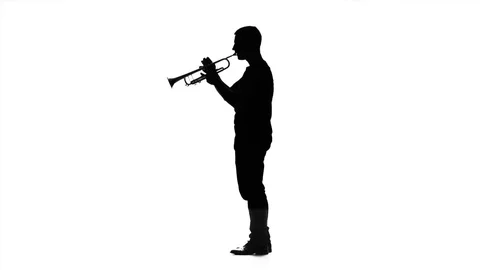 Silhouette Man Standing And Trumpet Melody., People Stock Footage ft.  silhouette & channel - Envato Elements