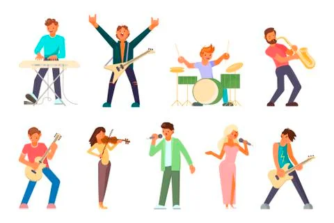 Musicians and singers vector flat icon set Stock Illustration