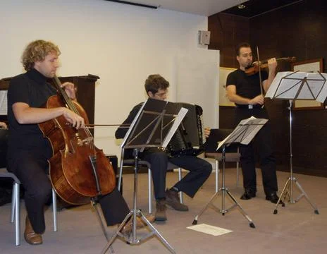  musicians and their instruments at a classical music orchestra rehearsal ... Stock Photos