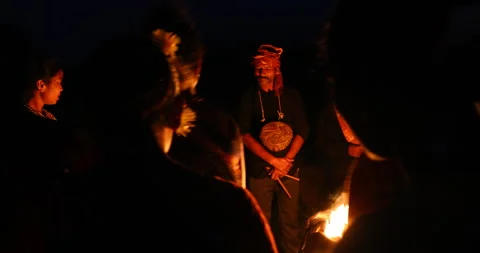 Musicians at Campfire rural area Vídeo Stock 326986934