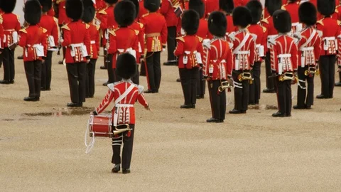 The Musicians of the Foot Guards in Buckingham Palace Stock Footage