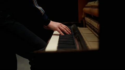 Musician's Hand Touching And Playing Piano Keys 스톡 동영상 236512808