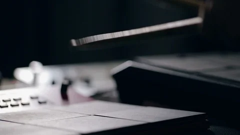 Musician's hands play on electronic pads with drumsticks Video stock 90838121