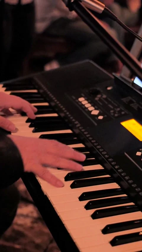 Musician's hands playing keyboard live Stock Footage 307305018