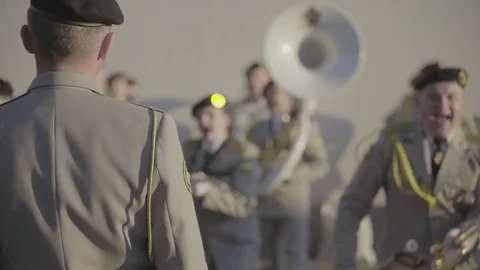 The musicians of the military band play music Stock Footage