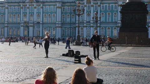 Musicians Perform in the Town Square Stock Footage 65224256