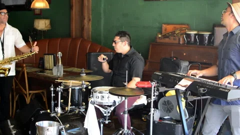 Musicians performing during day session in the bar. Video stock 152953160