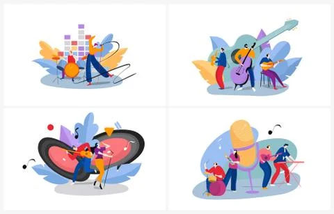 Musicians playing in band, set of concepts for music festival or recording Stock Illustration