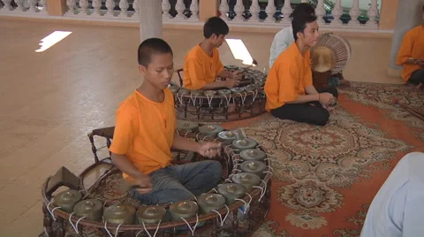 Musicians playing traditional instruments at Phnom Penh in Cambodia Stock Footage 51714684