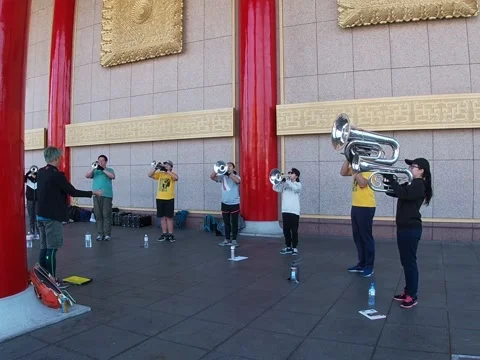 Musicians Practicing Outside National Theater, Taipei, Taiwan (4th Jan 2020) 库存影片 344043576