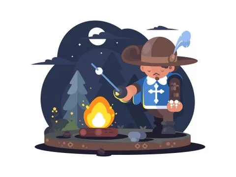 Musketeer in hat with feather Stock Illustration
