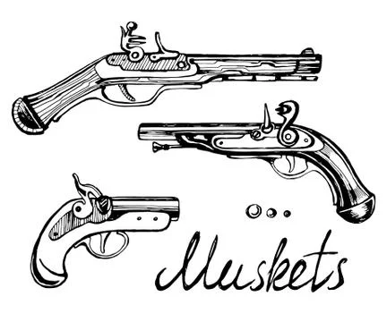 Muskets set different guns Stock Illustration