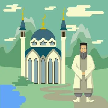 Muslim and mosque. Stock Illustration