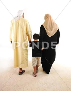 Muslim arabic family walking Stock Photos