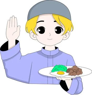 Muslim Boy Refusing Food While Fasting with a Warm Smile Stock Illustration