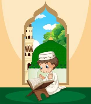 A muslim boy study qur'an Stock Illustration