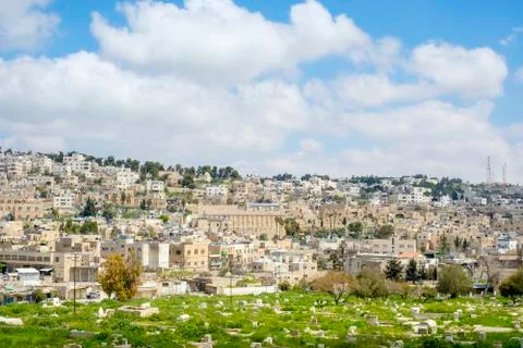 Muslim cemetery and old town, Hebron (al-Khalil), West Bank, Palestine Stock Photos