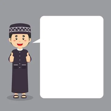 Muslim Character  Making Thumb Up with Speech Bubbles Stock Illustration