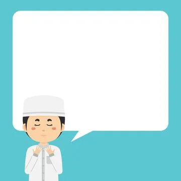 Muslim Character Pray with Text Bubbles Stock Illustration
