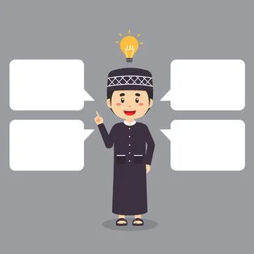 Muslim Character Shows Get Idea with Bubble Text Stock Illustration