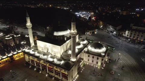 Muslim city of Koniya during Eid al Adha shooting at night from a drone 库存影片 310787997