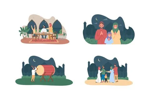 Muslim culture 2D vector web banner, poster set Stock Illustration