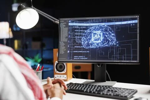 Muslim Developer on Computer Interface Foto stock