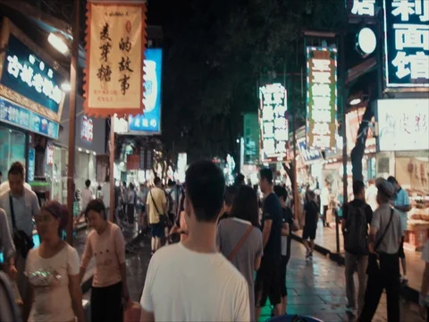 Muslim district of Xi'an at night Stock Footage 81531300