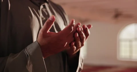 Muslim, hands and man in mosque for prayer, devotion and faith in religion in Vídeos de archivo 280691416