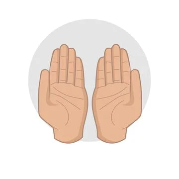 Muslim hands in pose of praying flat illustration. islam icon, Stock Illustration