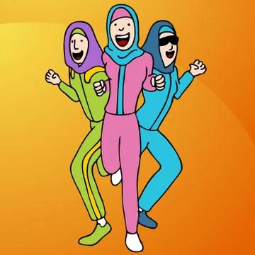 Muslim jogging team Stock Illustration