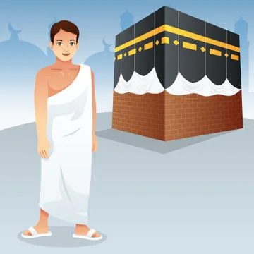 Muslim Man in Front of Kaaba Stock Illustration