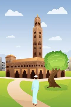 Muslim Man Going to Mosque Stock Illustration