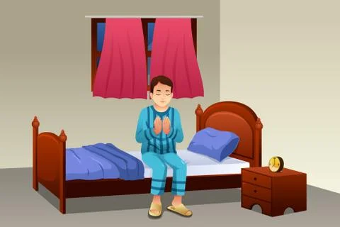 Muslim Man Praying Before Going to Bed Stock Illustration