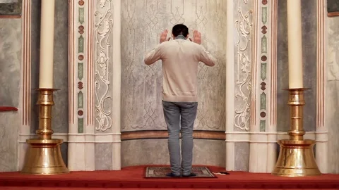 Muslim man praying inside the mosque Stock Footage 101135586