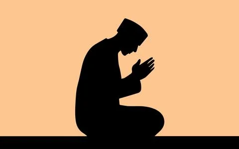 Muslim Man Praying Making Supplication Silhouette Vector Illustration Stock Illustration