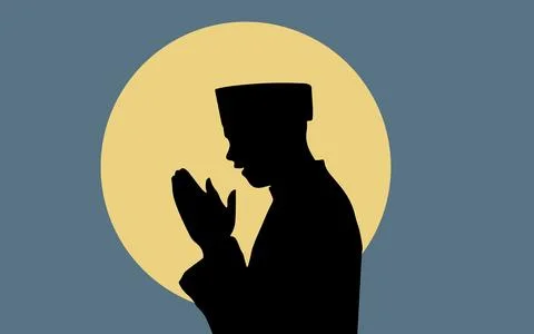 Muslim Man Praying Making Supplication Silhouette Vector Illustration Stock Illustration