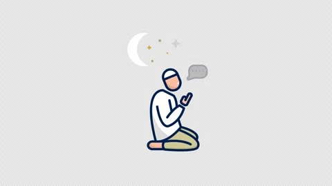A Muslim man prays at night loop on alpha channel transparent background Stock Footage 344691304