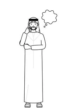 Muslim Man thinking while scratching his face. 스톡 일러스트