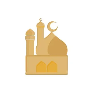 Muslim mosque isolated flat facade on white background Stock Illustration
