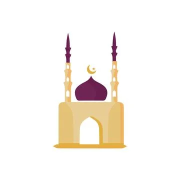 Muslim mosque isolated flat facade on white background Stock Illustration